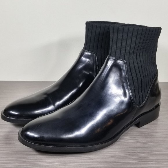 Vince Perlow Ankle Boot, Black Leather & Fabric, Womens Size 9.5 M / 39.5 - Picture 3 of 11